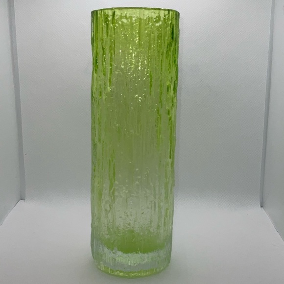 Vintage Art Mid Century Modern Bark Glass Vase Green Clear Ombre Poshmark